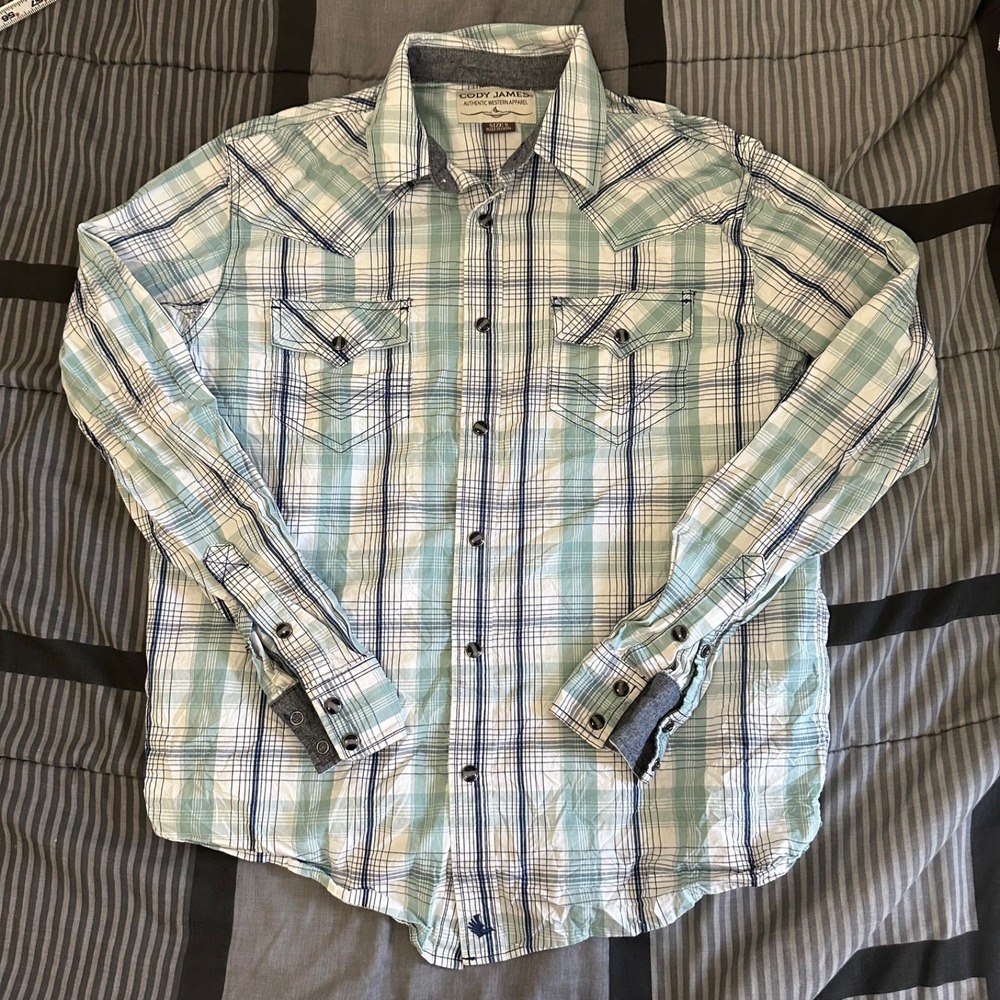 Cody James Pearl Snap Shirt Mens Small Plaid Long Sleeve Pockets Western